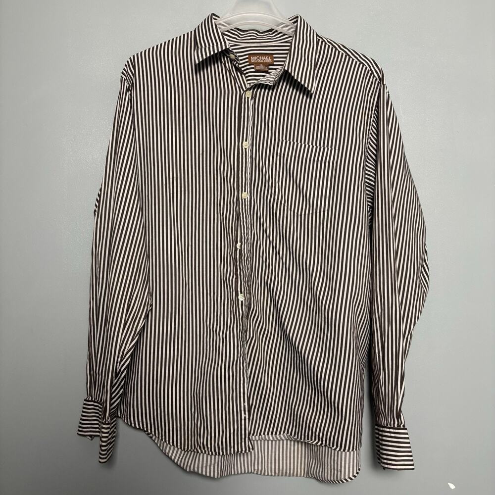Vintage Y2K Michael Kors Men’s Long Sleeve Brown White Stripe Button Down Collar